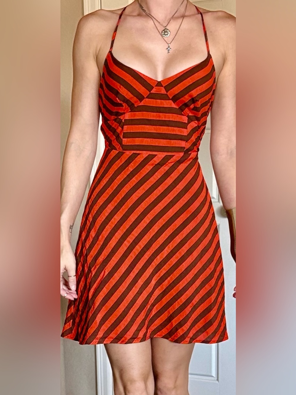 Orange Brown Corset Tie Lace Up Back Mini Dress S Emory Park